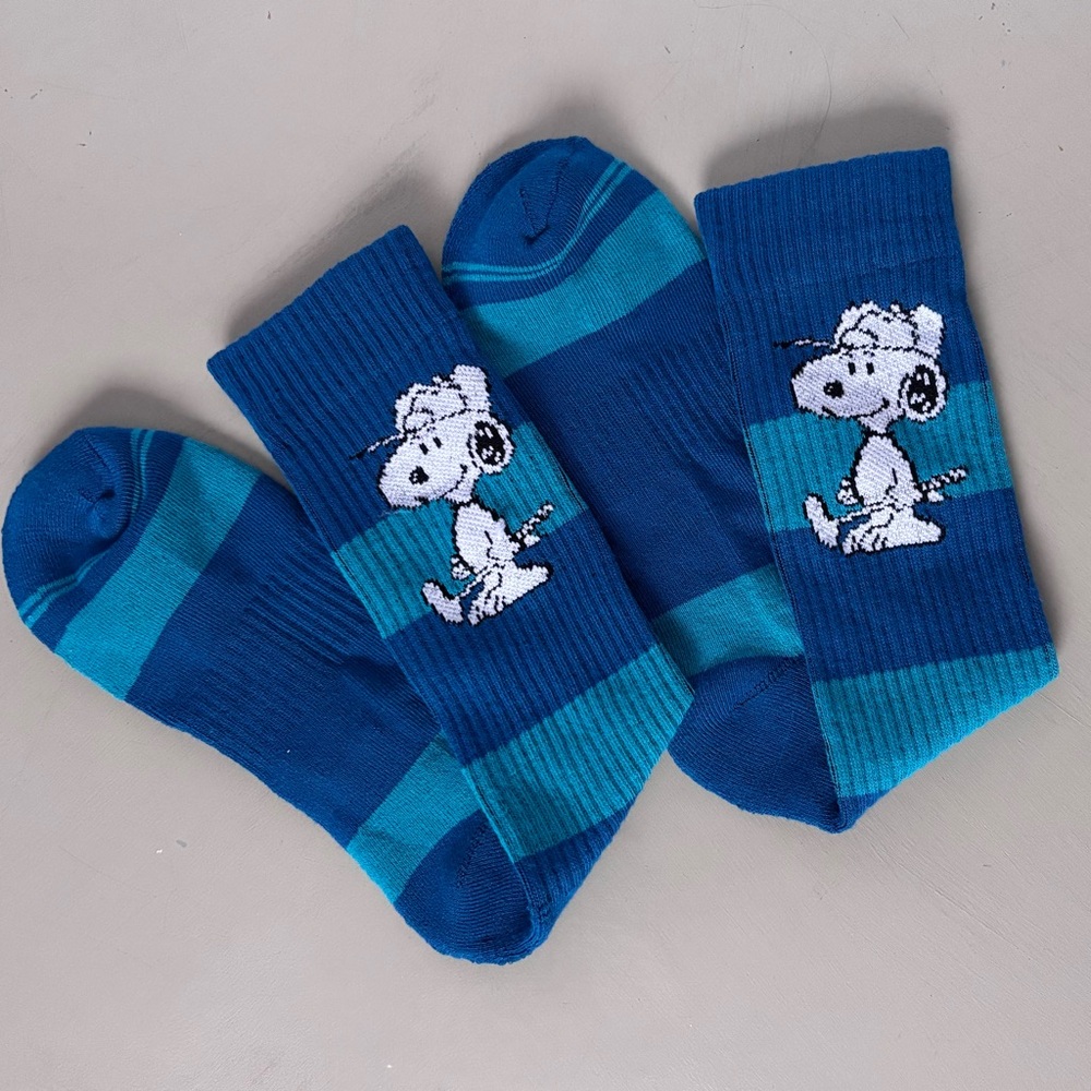 Peanuts Retro Snoopy Golfing Inspired Sporty Striped Athletic Crew Socks